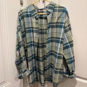 Eddie Bauer Women’s Casual Plaid Shirt - Green and Blue